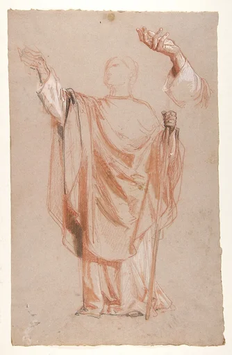 Study for Saint Remi (middle register); verso: Study for Remi's Raised Arm (studies for wall paintings in the Chapel of Saint Remi, Sainte-Clotilde, Paris, 1858)
