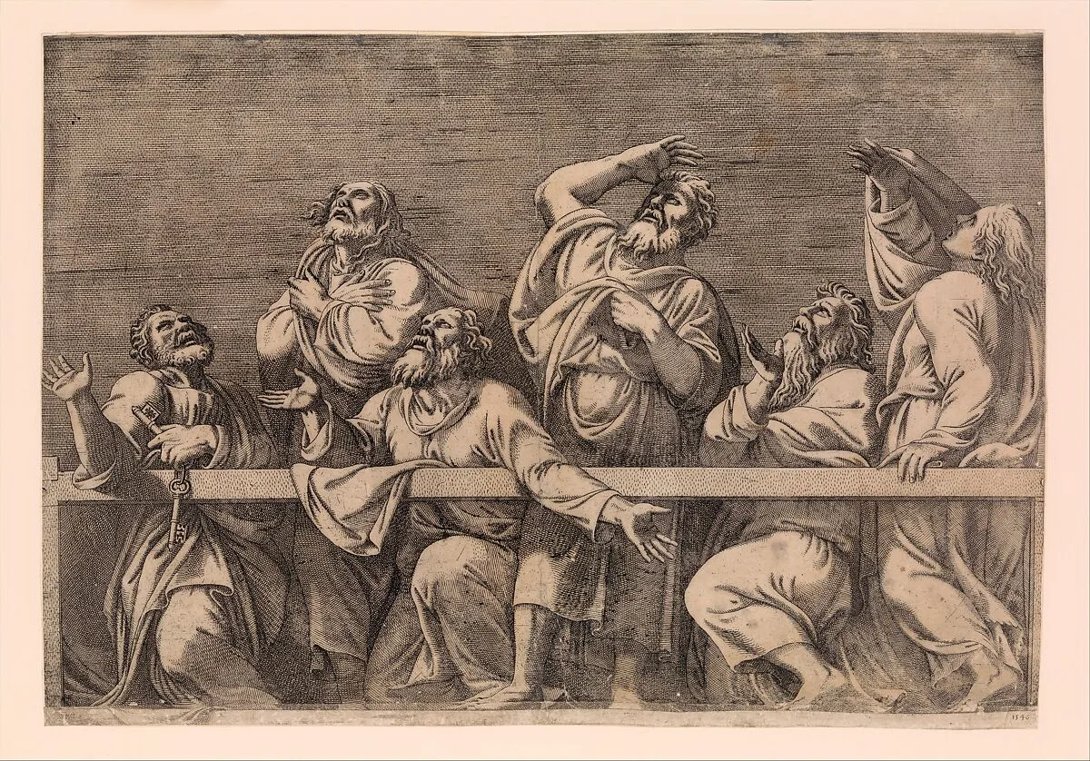 The Apostles Looking at Christ and the Virgin in a Glory of Angels (bottom right plate) — Léon Davent|Giulio Romano