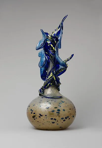 Speckled Gold Venetian with Cobalt Leaves and Stem — Dale Chihuly