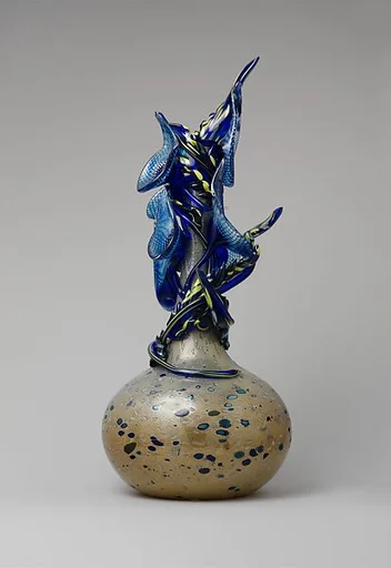 Speckled Gold Venetian with Cobalt Leaves and Stem