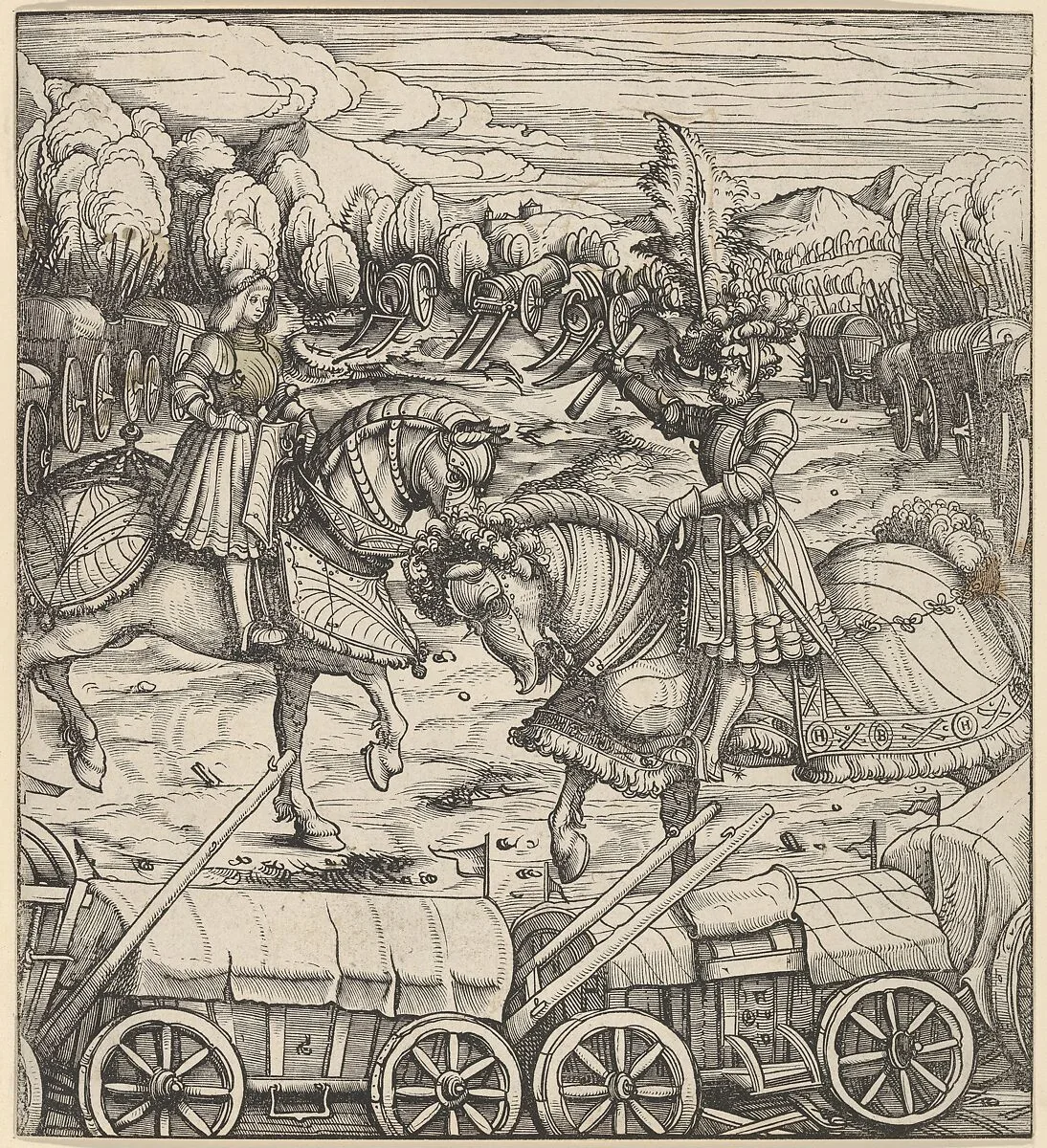 The White King Learning to Enclose a Camp with Wagons, from Der Weisskunig — Hans Burgkmair|Jost de Negker|Marx Treitz-Sauerwein von Ehrentreitz