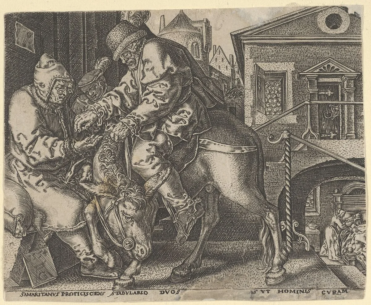 Copy of The Good Samaritan Paying the Innkeeper for the Care of the Wounded Man — Heinrich Aldegrever