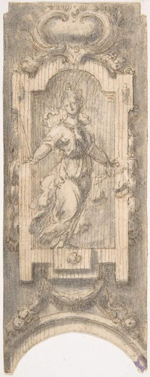 Design for the Decoration over an Arch with the Personification of Justice — Anonymous, Italian