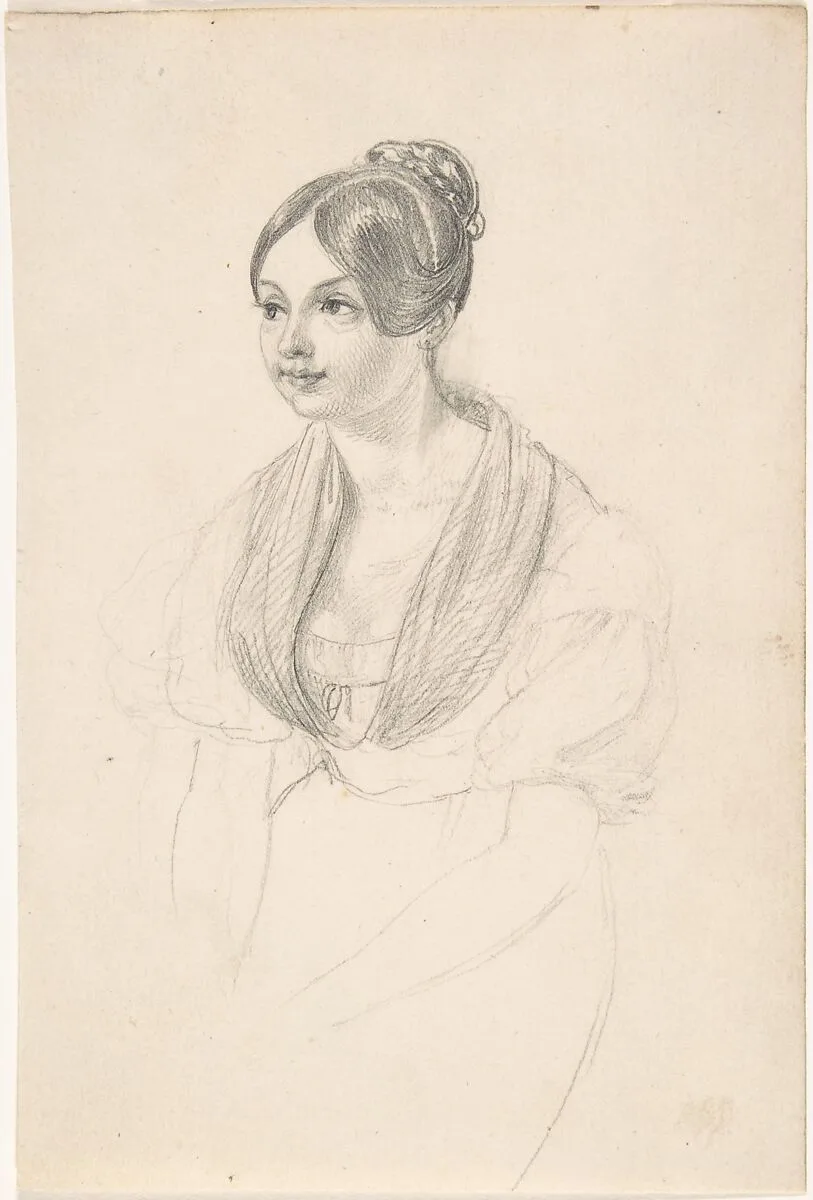 Portrait of a Young Woman; verso: Sketch of a Young Woman with her Hands Resting on a Table — Georg Friedrich Kersting