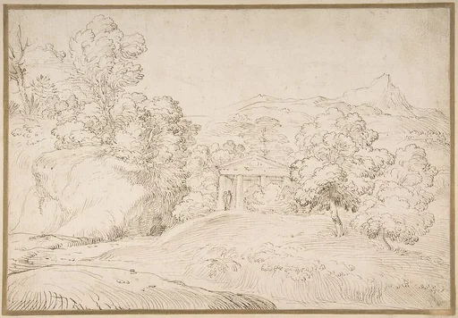Landscape with a Pedimented Temple and Two Figures