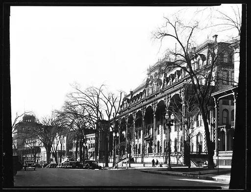 [View of Broadway with Grand Union Hotel in Foreground, Saratoga Springs, New York]