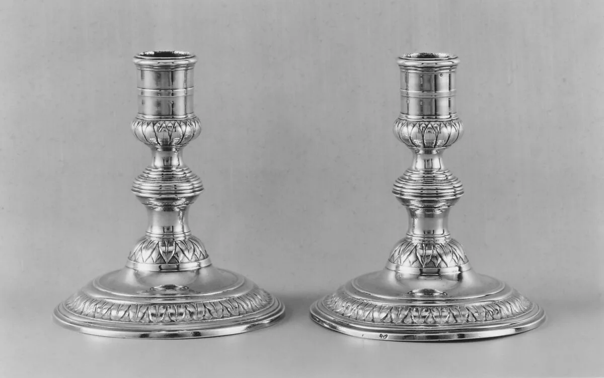 Pair of candlesticks (part of a toilet service) — J.M. (?)