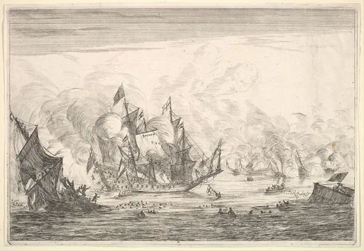 Naval Battle with an English Ship Foundering on the Left, from Naval Battles (Nieuwe Scheeps Batalien),  plate 5