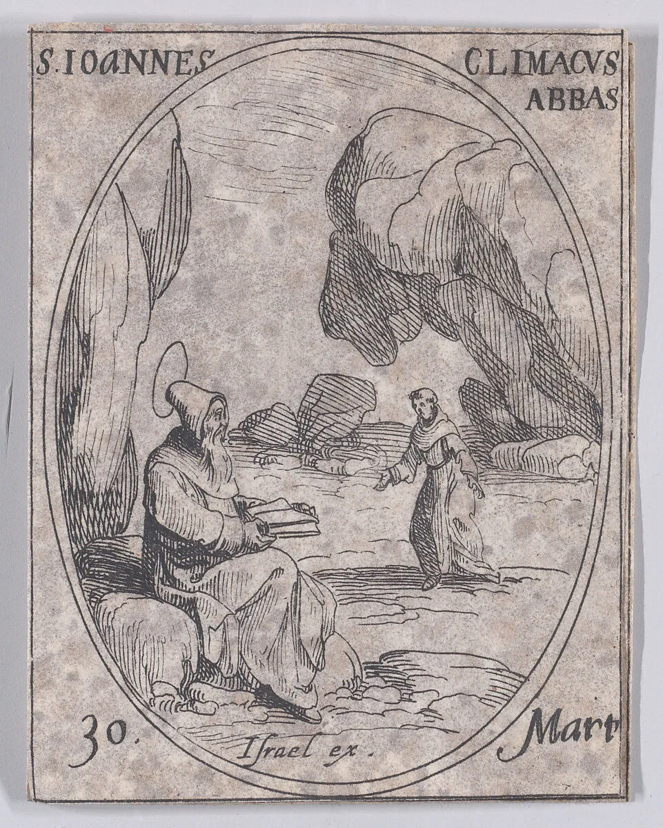 S. Jean Climaque, abbé (St. John Climaticus, Abbot), March 30th, from "Les Images De Tous Les Saincts et Saintes de L'Année" (Images of All of the Saints and Religious Events of the Year) — Jacques Callot|Israël Henriet