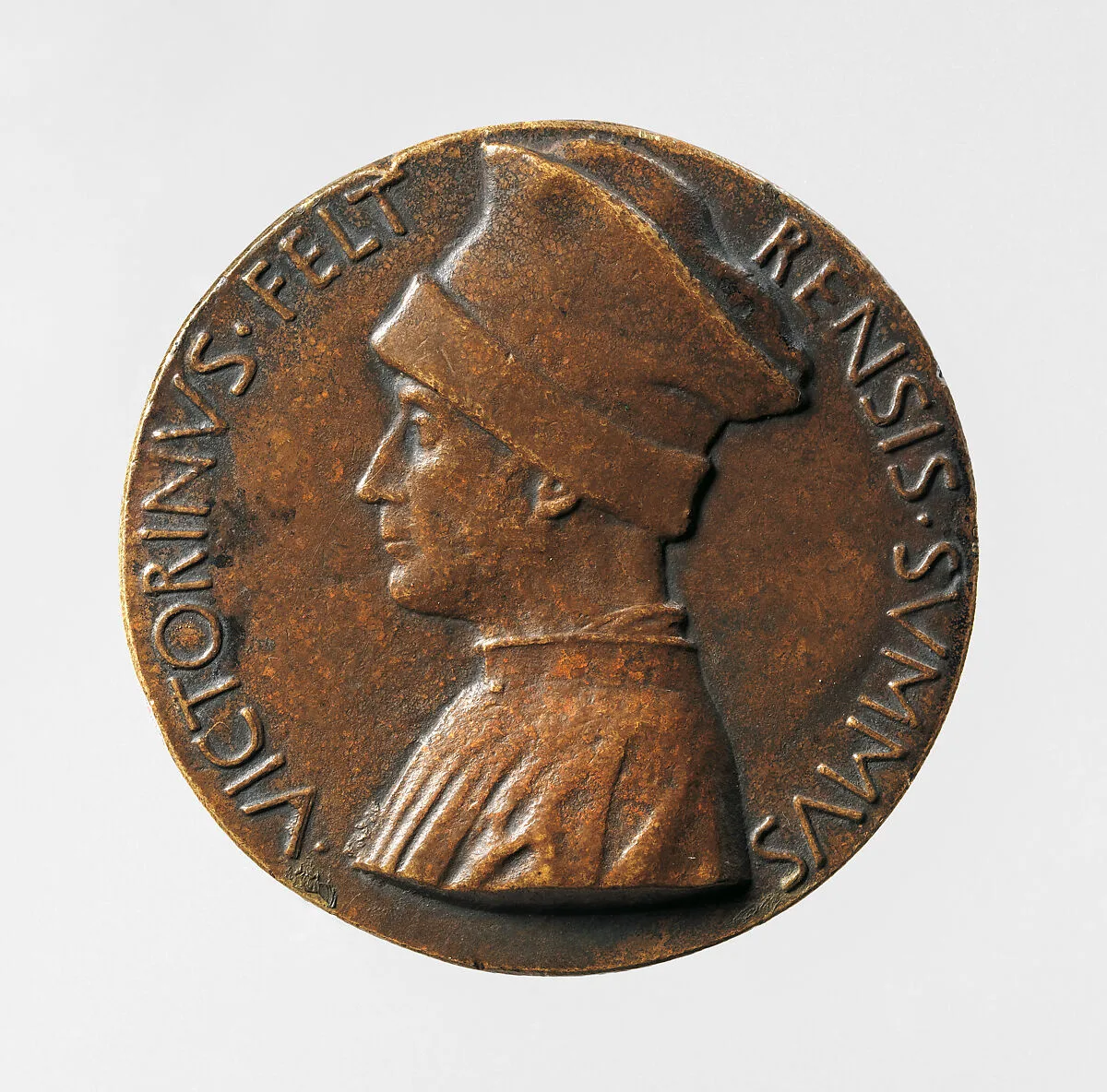 Portrait medal of Vittorino Rambaldoni da Feltre (obverse); A Pelican (reverse) — Pisanello (Antonio Pisano)