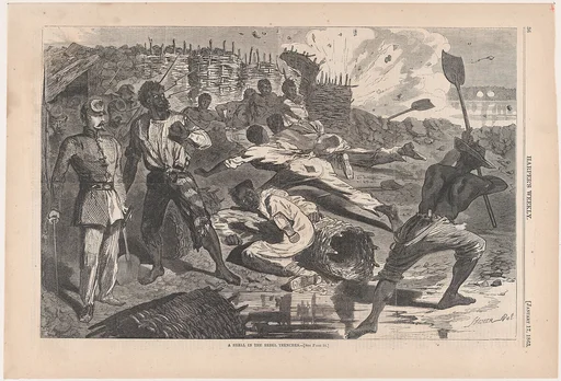 A Shell in Rebel Trenches (from "Harper's Weekly," Vol. VII)