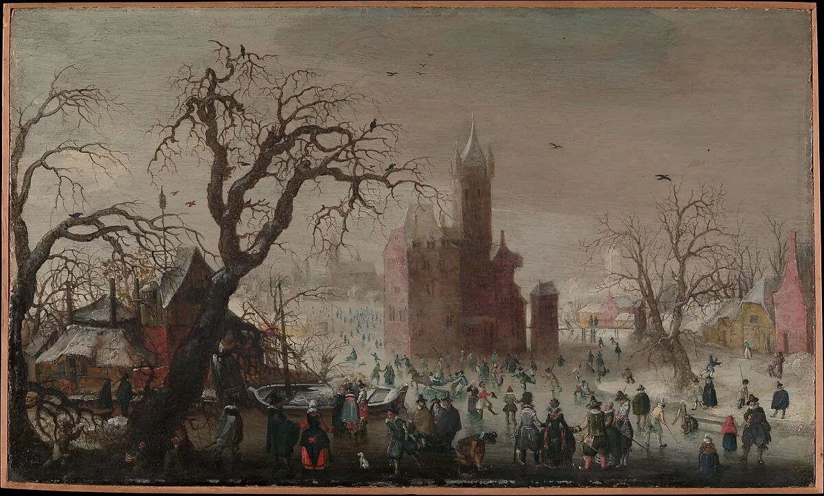 A Winter Landscape with Ice Skaters and an Imaginary Castle — Christoffel van den Berghe
