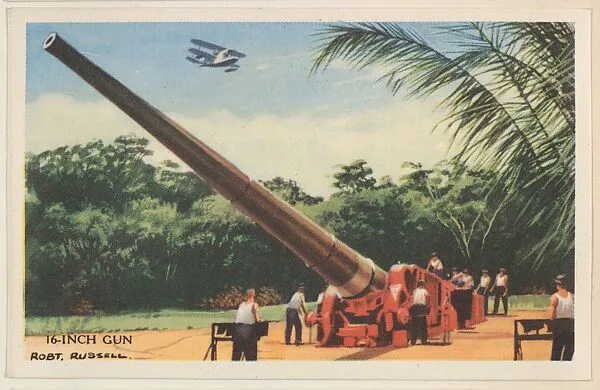 16-inch Gun, bakery card from the National Defense series (D59), issued by Bell Bakeries, Inc. — Bell Bakeries, Inc.