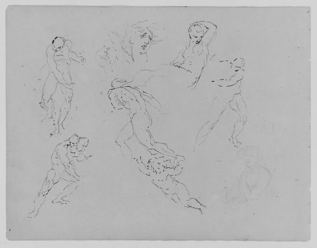 Seven Figure Studies; Portrait of a Woman (from Sketchbook) — Thomas Sully