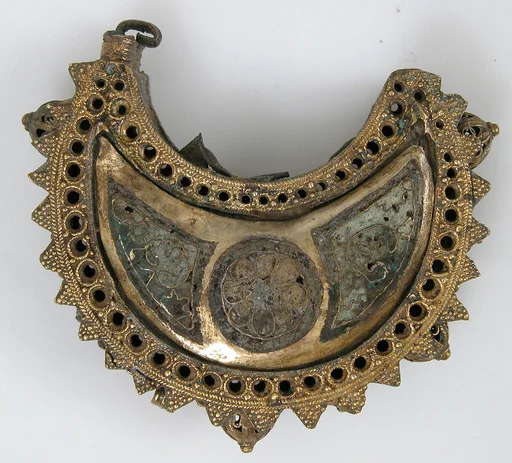 One of a Pair of Crescent-Shaped Earrings with Rosettes