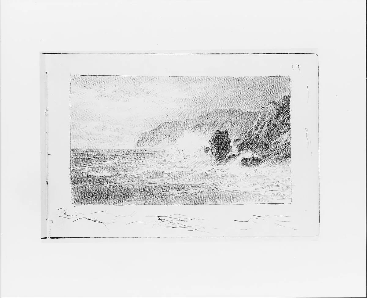 Seascape with Waves Breaking off Rocks (from Sketchbook VII) — William Trost Richards