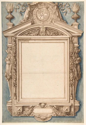 Design for the Frame of a Funerary Plaque with the Coat of Arms of Roger II de Saint Lary, Duc de Bellegarde