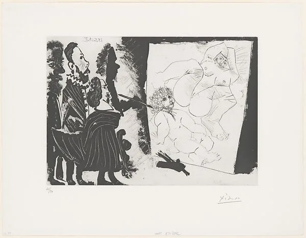 Patron and his Retinue Visiting the Studio of an Old Painter, from 347 Suite — Aldo and Piero Crommelynck|Pablo Picasso|Galerie Louise Leiris