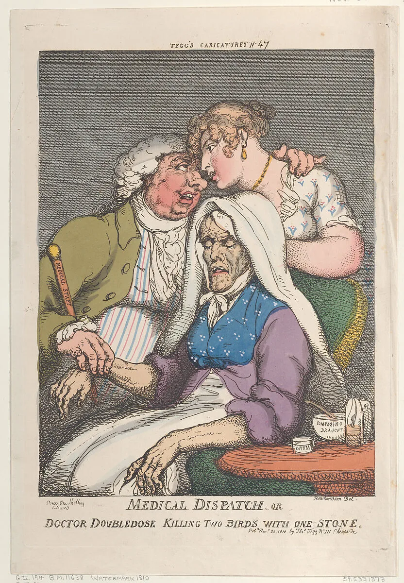 Medical Dispatch or Doctor Doubledose Killing Two Birds with One Stone — Thomas Tegg|Thomas Rowlandson