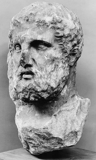 Marble head of a bearded man from a grave marker