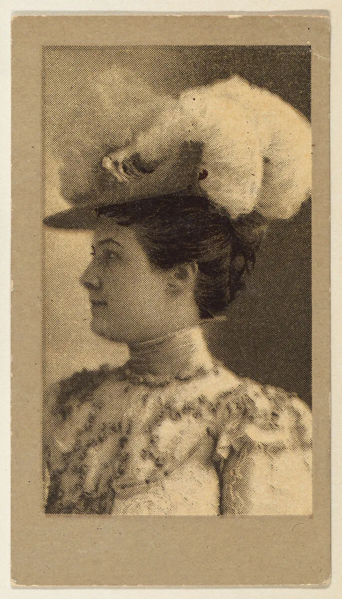 Portrait of a woman with a feathered hat, from the "Girls" series (T66), issued with Hunter Dog Cigarros by S. Monday & Sons — S. Monday & Sons, Brooklyn, New York