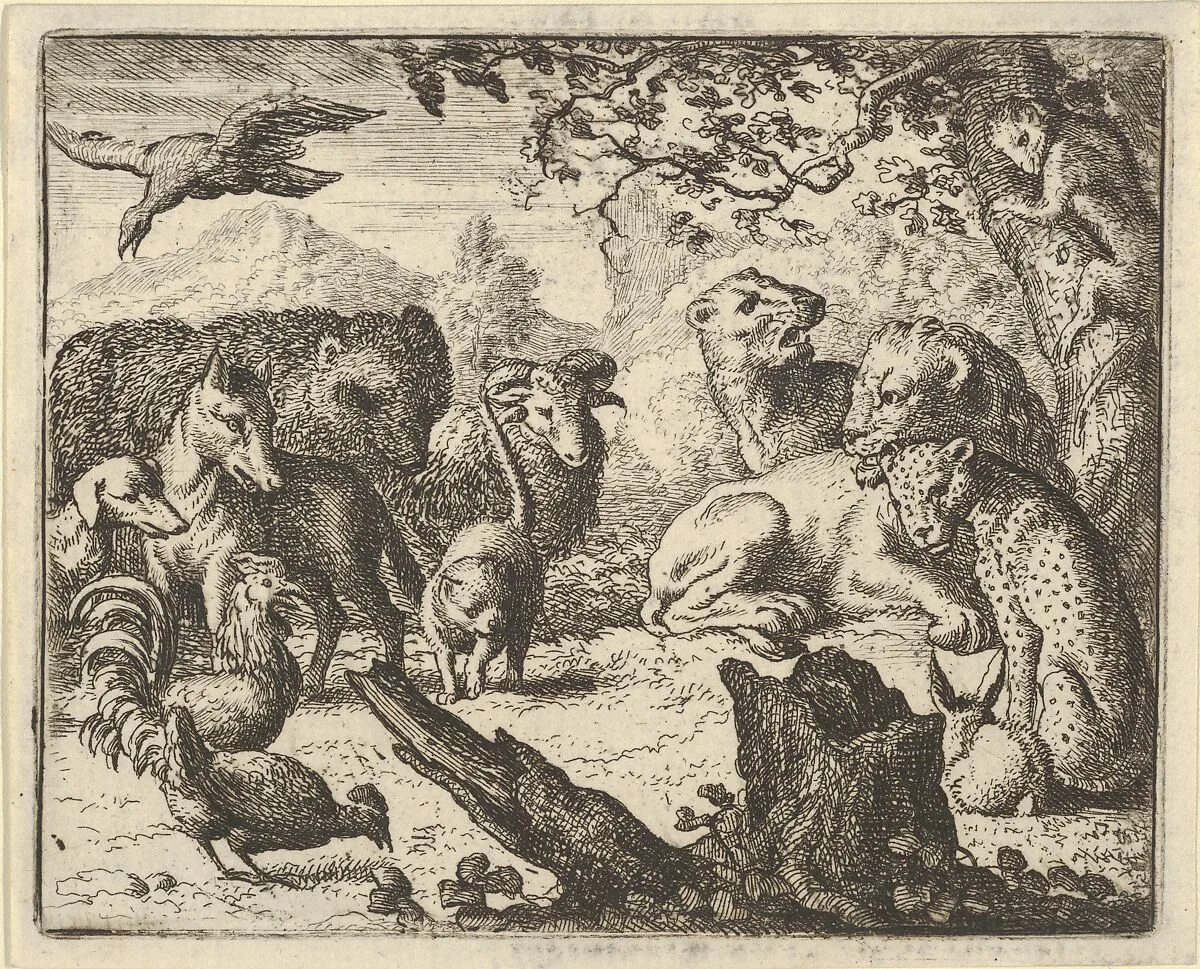 The Lion Announces a Durable Peace to the Animals who Surround Him from Hendrick van Alcmar's Renard The Fox — Allart van Everdingen