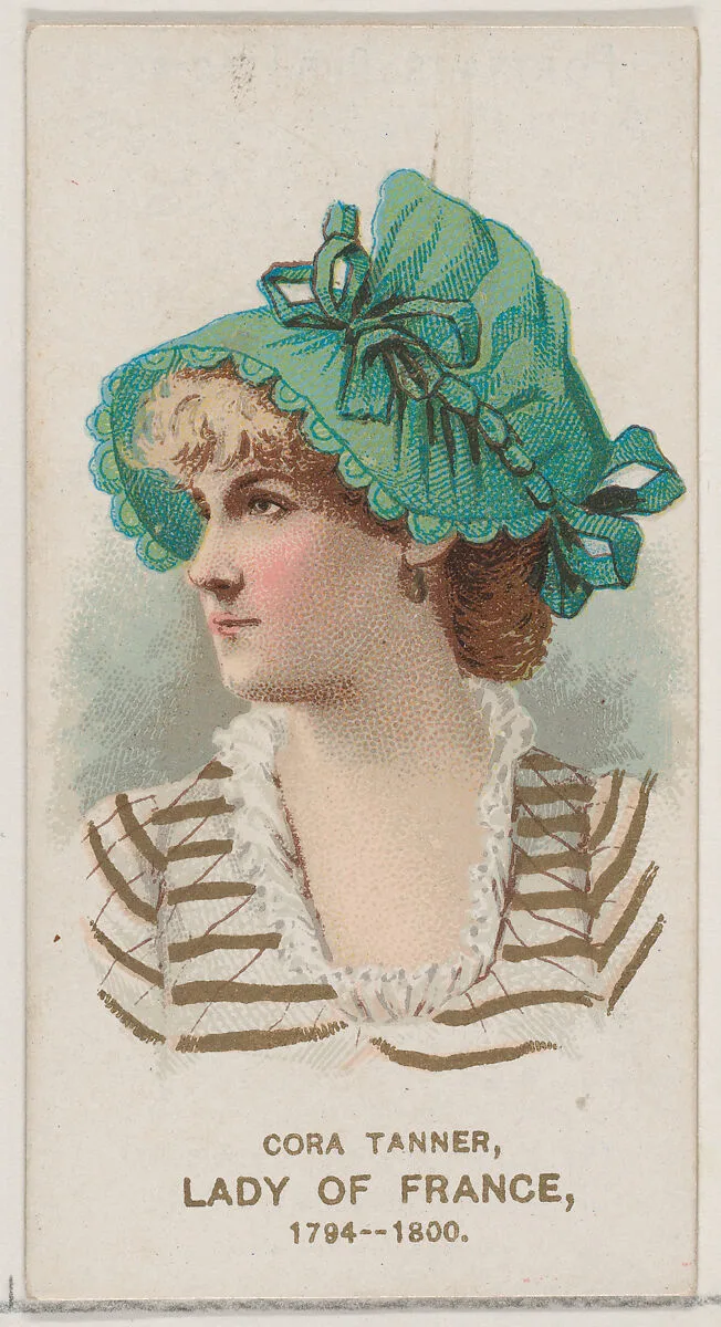 Cora Tanner as a Lady of France, 1794-1800, from the set Actors and Actresses, Second Series (N71) for Duke brand cigarettes — W. Duke, Sons & Co.|Knapp & Company