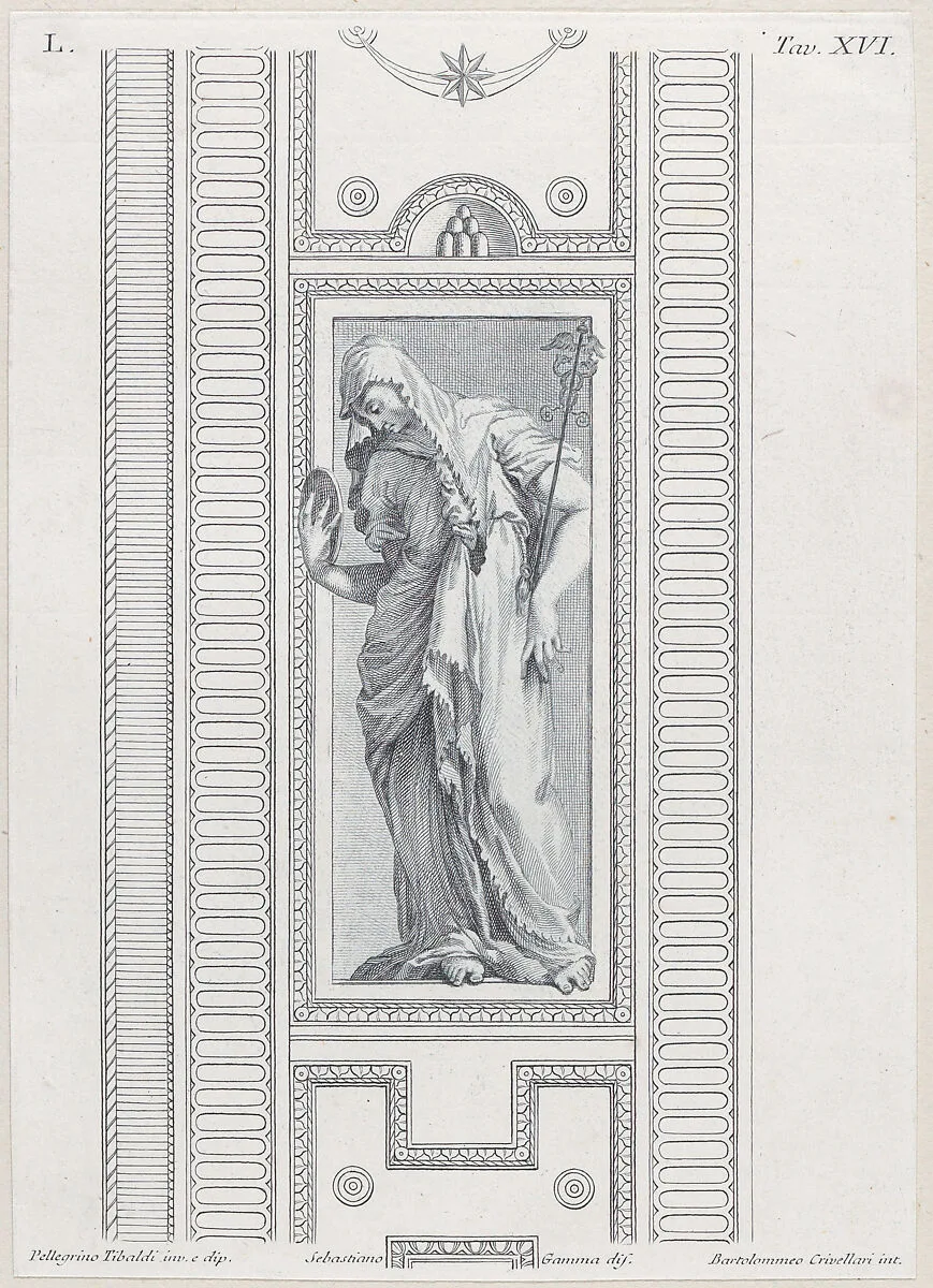 Plate 16: mythological figure holding a mirror — Bartolomeo Crivellari|Pellegrino Tibaldi|Giampietro Zanotti|Sebastiano Gamma