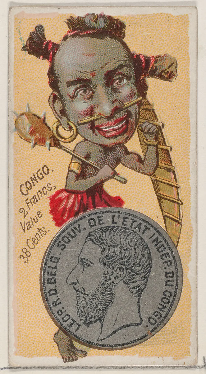 Caricatured figure from the Congo, 2 Francs, from the series Coins of All Nations (N72, variation 2) for Duke brand cigarettes — W. Duke, Sons & Co.