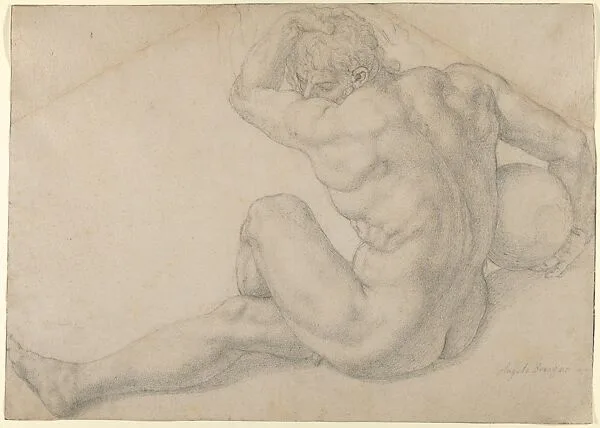 Seated Male Nude (Study for the Martyrdom of St. Lawrence) — Bronzino (Agnolo di Cosimo di Mariano)