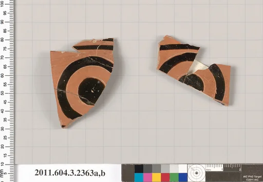 Terracotta fragments of a kylix: eye-cup (drinking cup)