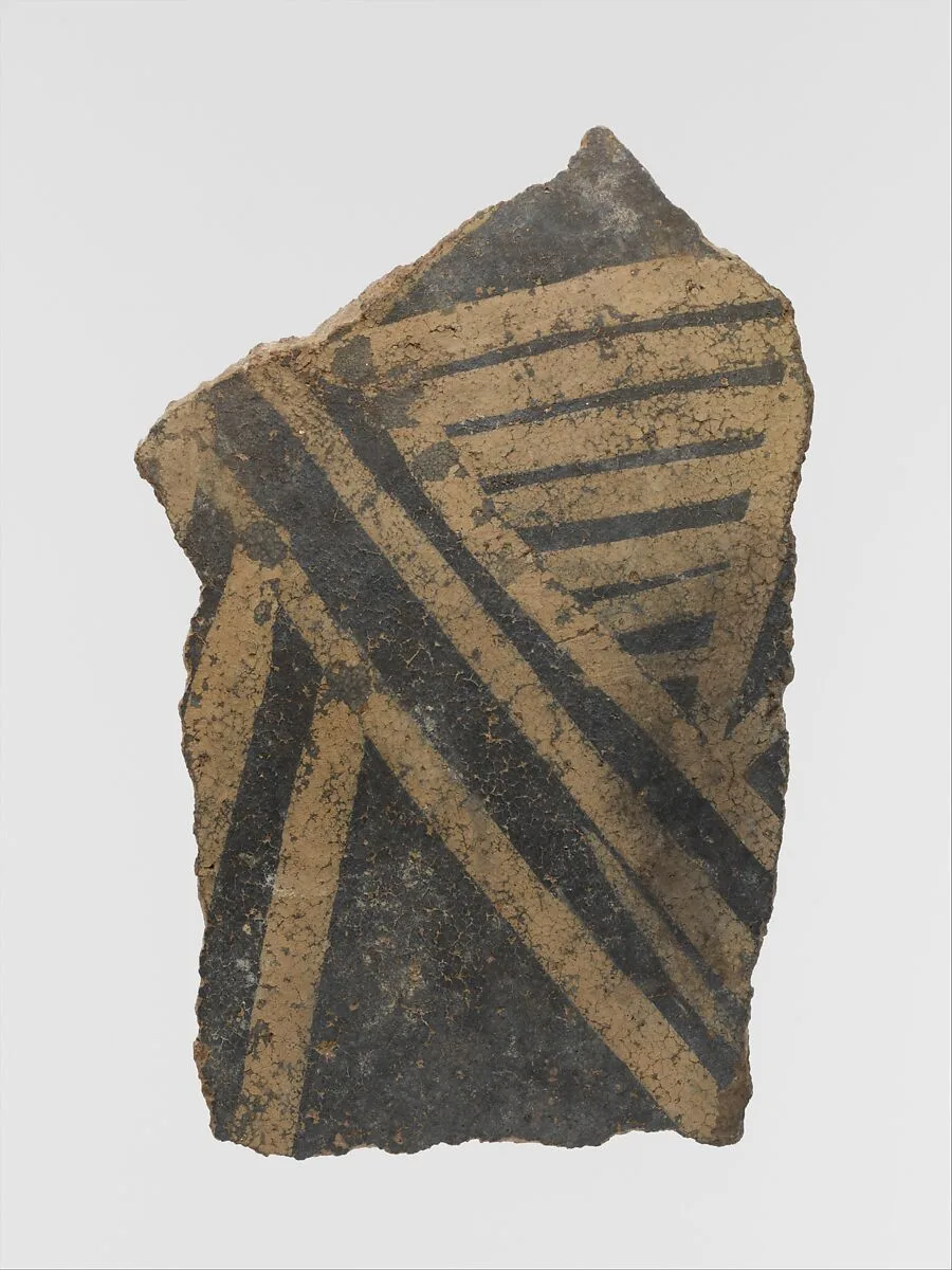 Terracotta vessel fragment with linear motifs — Unknown