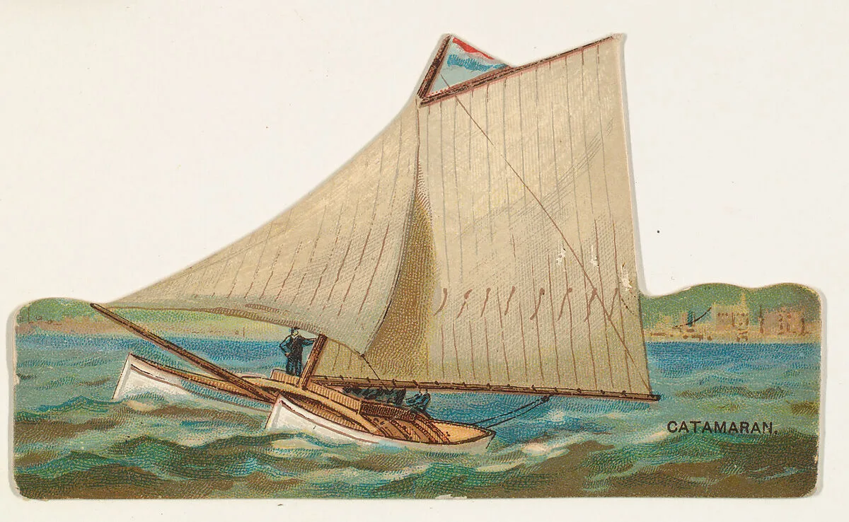Catamaran, from the Types of Vessels series (N139) issued by Duke Sons & Co. to promote Honest Long Cut Tobacco — Knapp & Company|W. Duke, Sons & Co.|Giles