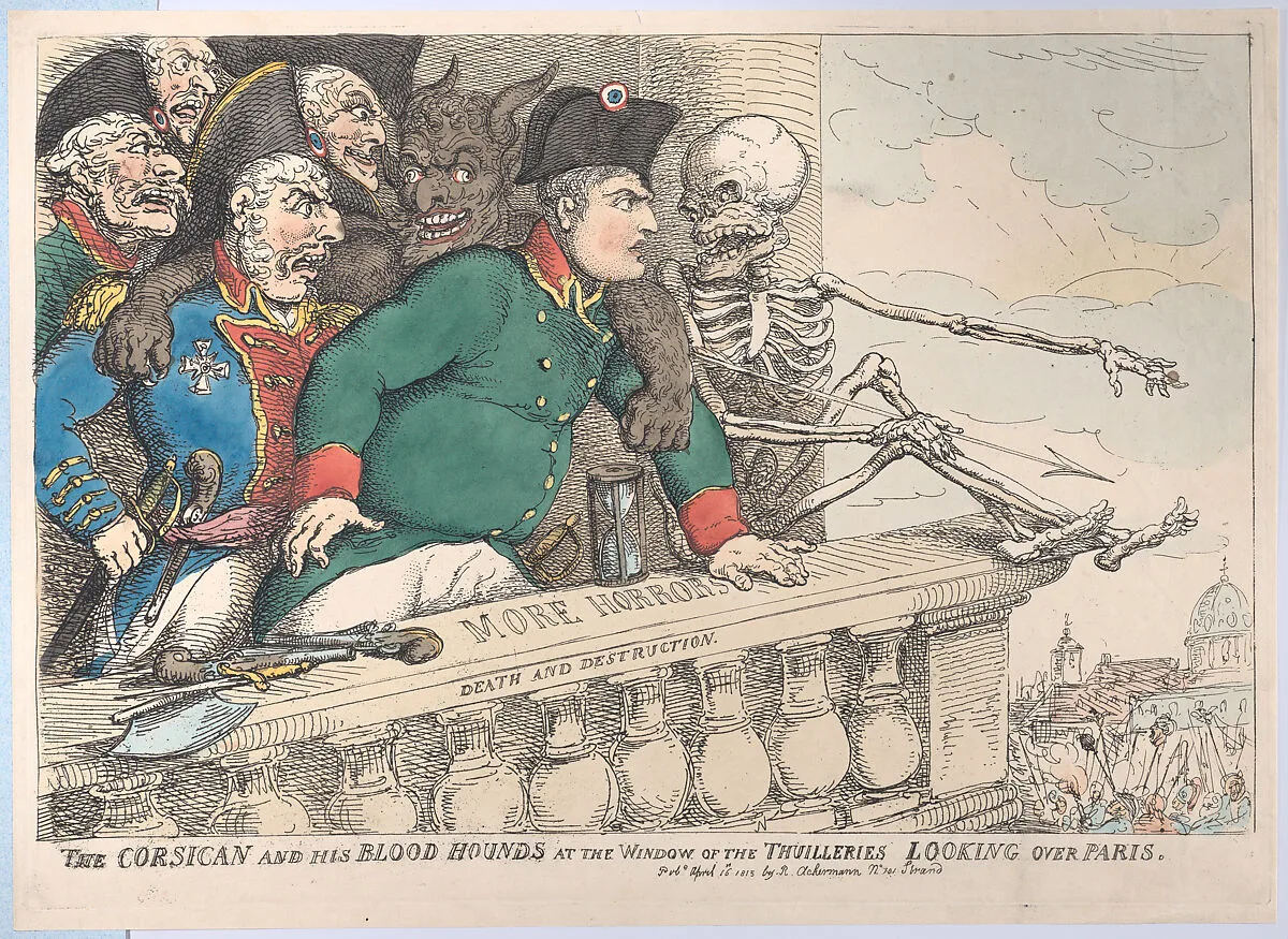 The Corsican and His Bloodhounds at the Window of the Thuilleries Looking Over Paris — Napoléon Bonaparte|Rudolph Ackermann, London|Thomas Rowlandson
