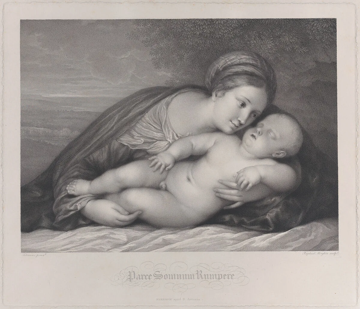 The Madonna embracing the sleeping Christ child — Raphael Morghen|Domenicus Artaria|Titian (Tiziano Vecellio)