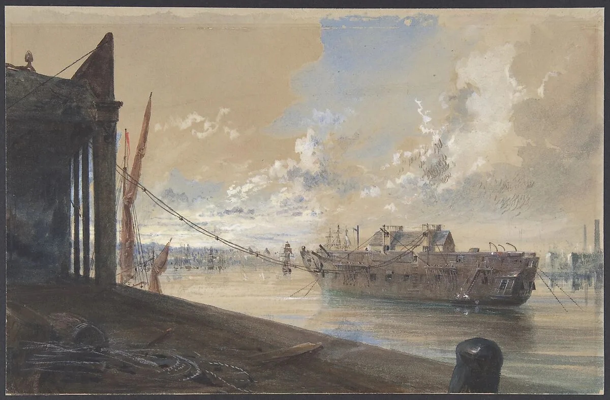 The Cable Passed From the Works into the Hulk (the Old Frigate Iris) Lying in the Thames at Greenwich — Robert Charles Dudley