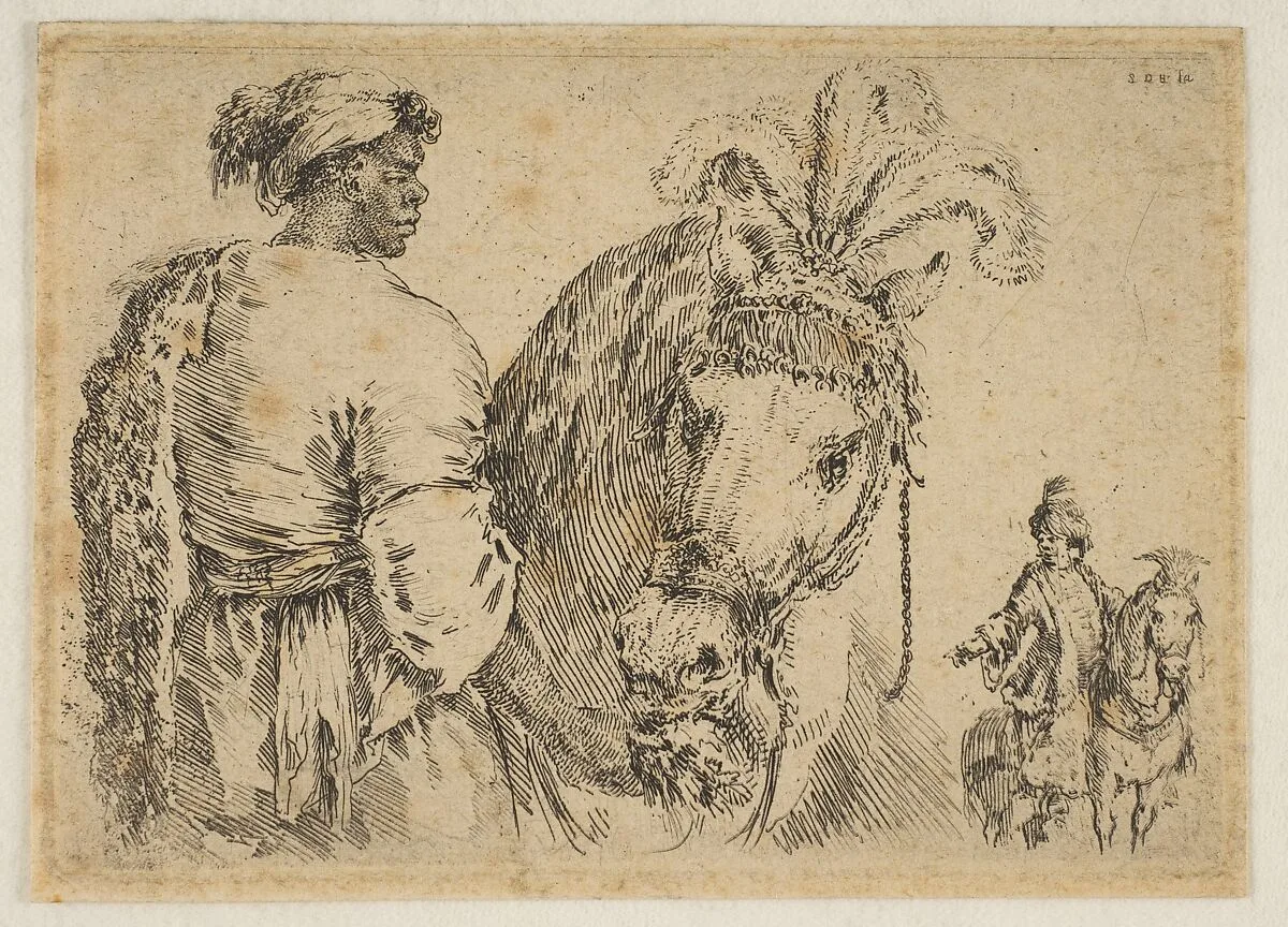 A Black Man Feeding a Horse — Stefano della Bella