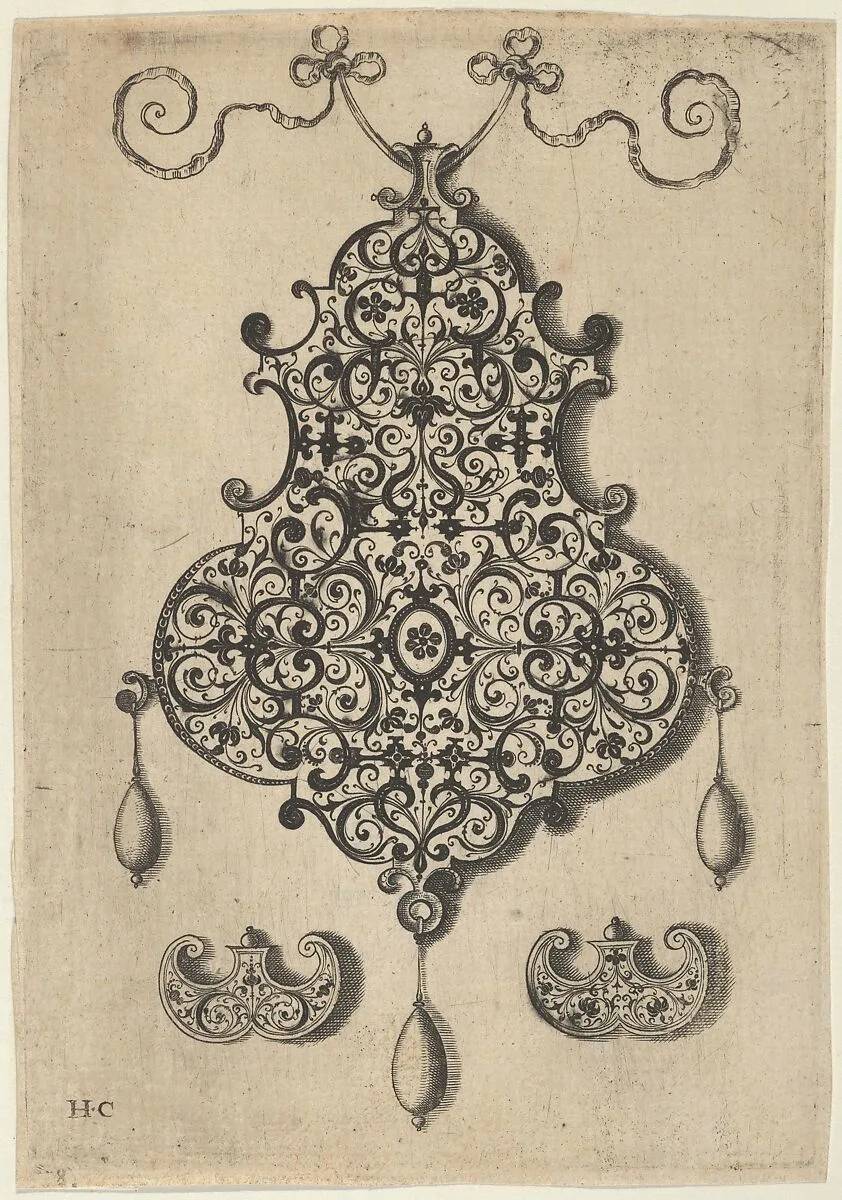 Design for the Verso of a Pendant with an Oval Motif Between Strapwork — Jan Collaert I|Hans Liefrinck