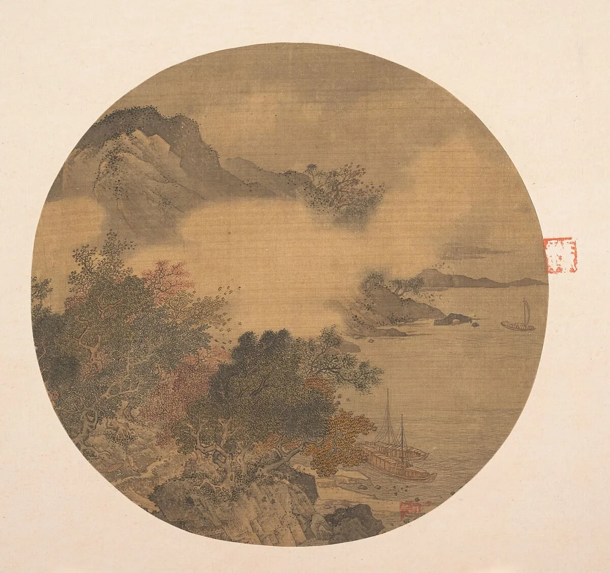 明 佚名 風雨艤舟圖 團扇|Misty Landscape — Unidentified artist