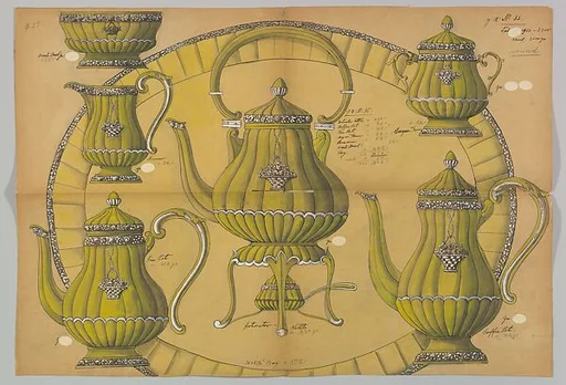 Design for a Silver Coffee and Tea Service Ornamented with Baskets of Flowers