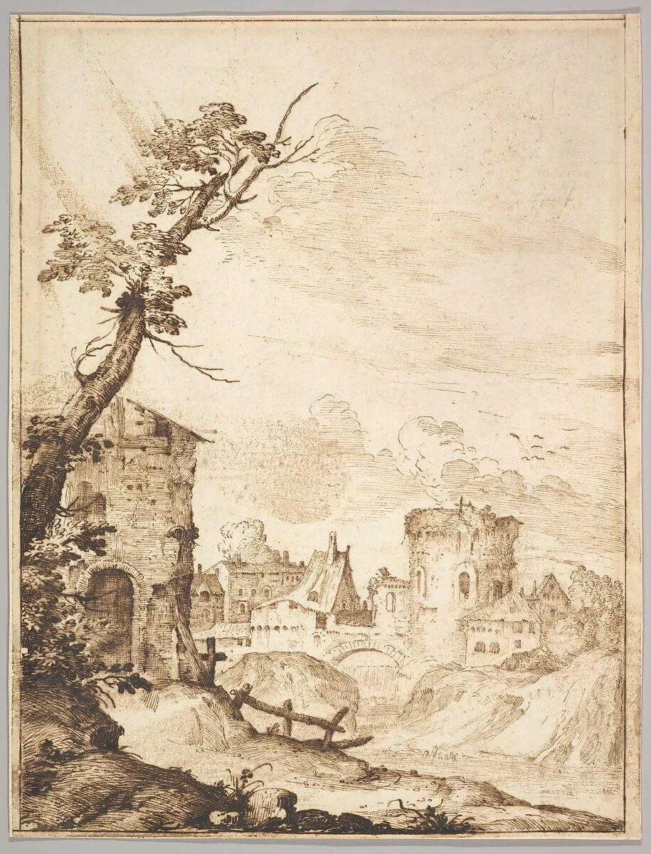 View of a Town with a Tower — Remigio Cantagallina