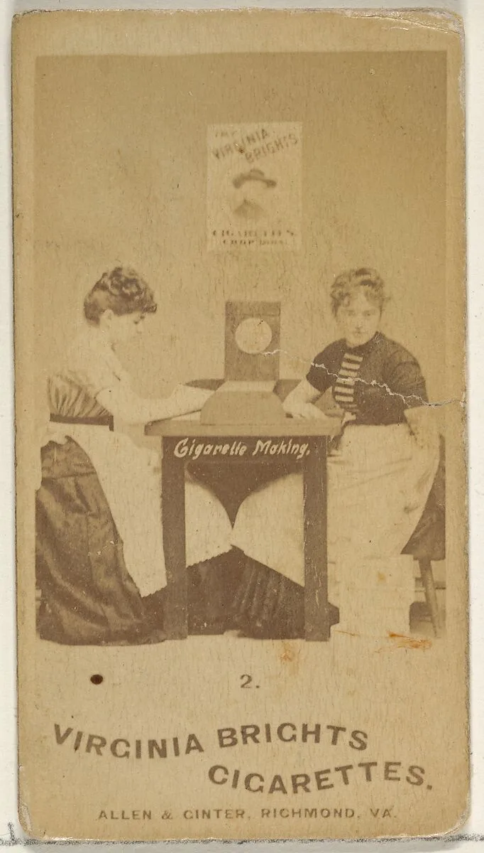 Card 2, from the series, Cigarette Making Girls (N46) for Virginia Brights Cigarettes — Allen & Ginter