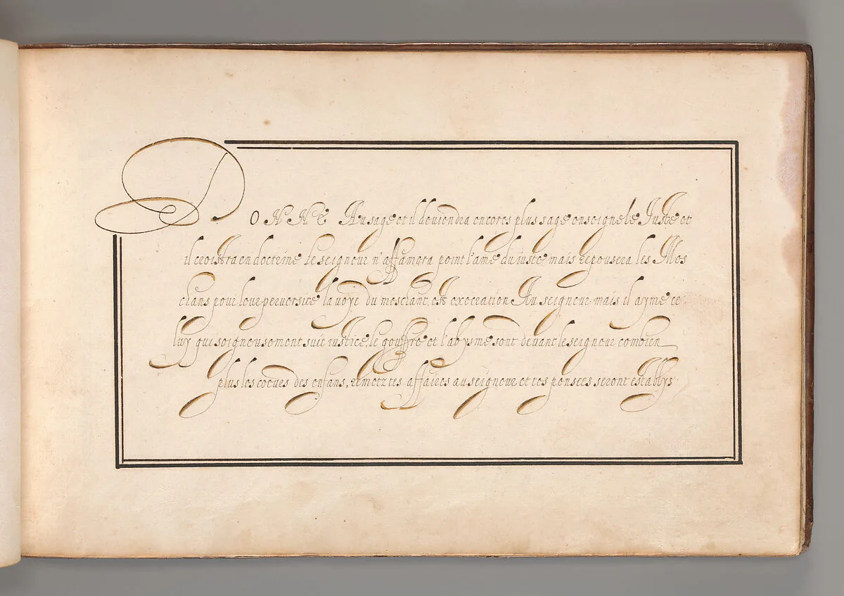 Calligraphic Exercise in French (Cursive Script) — Anonymous
