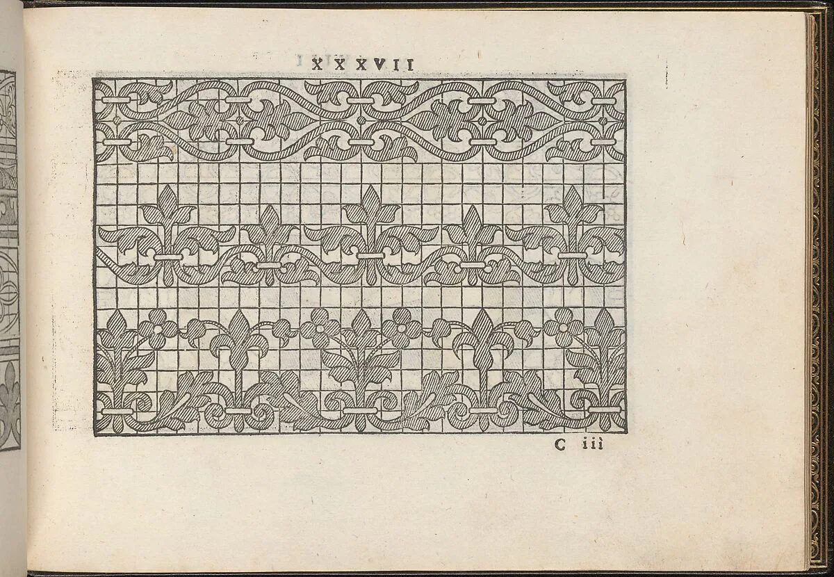 La Vera Perfettione del Disegno di varie sorti di recami, page 19 (recto) — Giovanni Ostaus|Giuseppe Salviati (Giuseppe Porta, called Il Salviati)