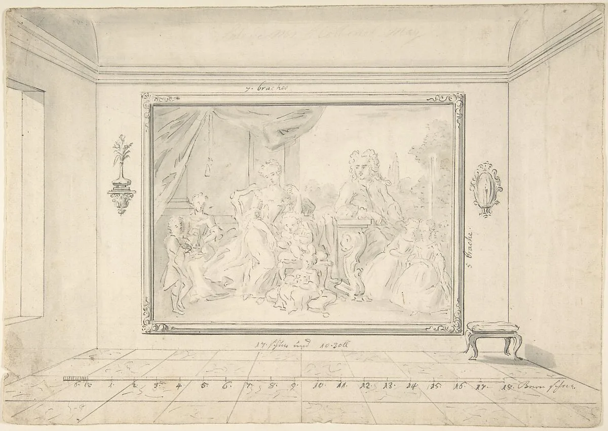 Sketch of a Painted Family Portrait "in situ" — Rudolf Pfnor|Anonymous, German, 19th century