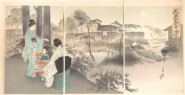 「花美人名所合 亀戸龍 眼寺の萩」|Bush Clover at Ryūganji Temple, Kameido, from the series An Array of Flowers, Beauties and Famous Places (Hanabijin meisho awase kameido ryūganji no hagi) — Ogata Gekkō