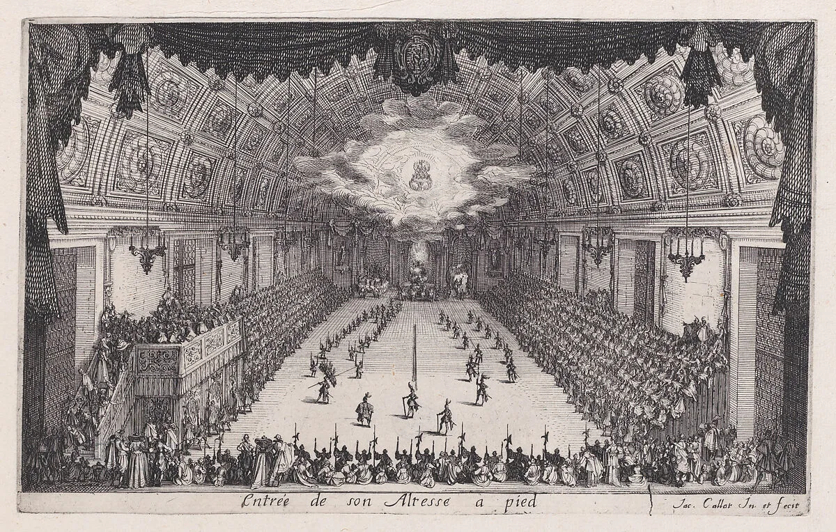 La Défilé a Pied (The Parade on Foot), from Le Combat a la Barrière in the Palace at Nancy by Henri Humbert, printed by Sebastien Phillipe — Jacques Callot|Henri Humbert
