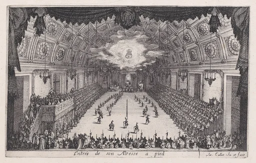 La Défilé a Pied (The Parade on Foot), from Le Combat a la Barrière in the Palace at Nancy by Henri Humbert, printed by Sebastien Phillipe