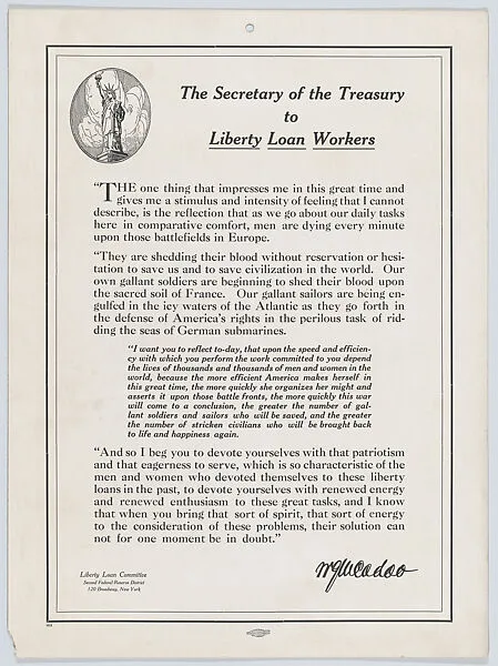 The Secretary of the Treasury to Liberty Loan Workers — Allied Printing Trades Council|Liberty Loan Committee