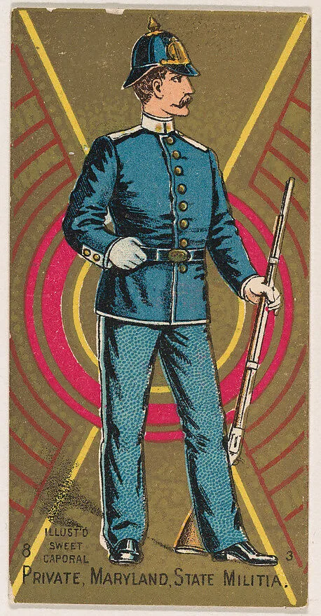 Private, Maryland State Militia, from the Military Series (N224) issued by Kinney Tobacco Company to promote Sweet Caporal Cigarettes — Kinney Brothers Tobacco Company